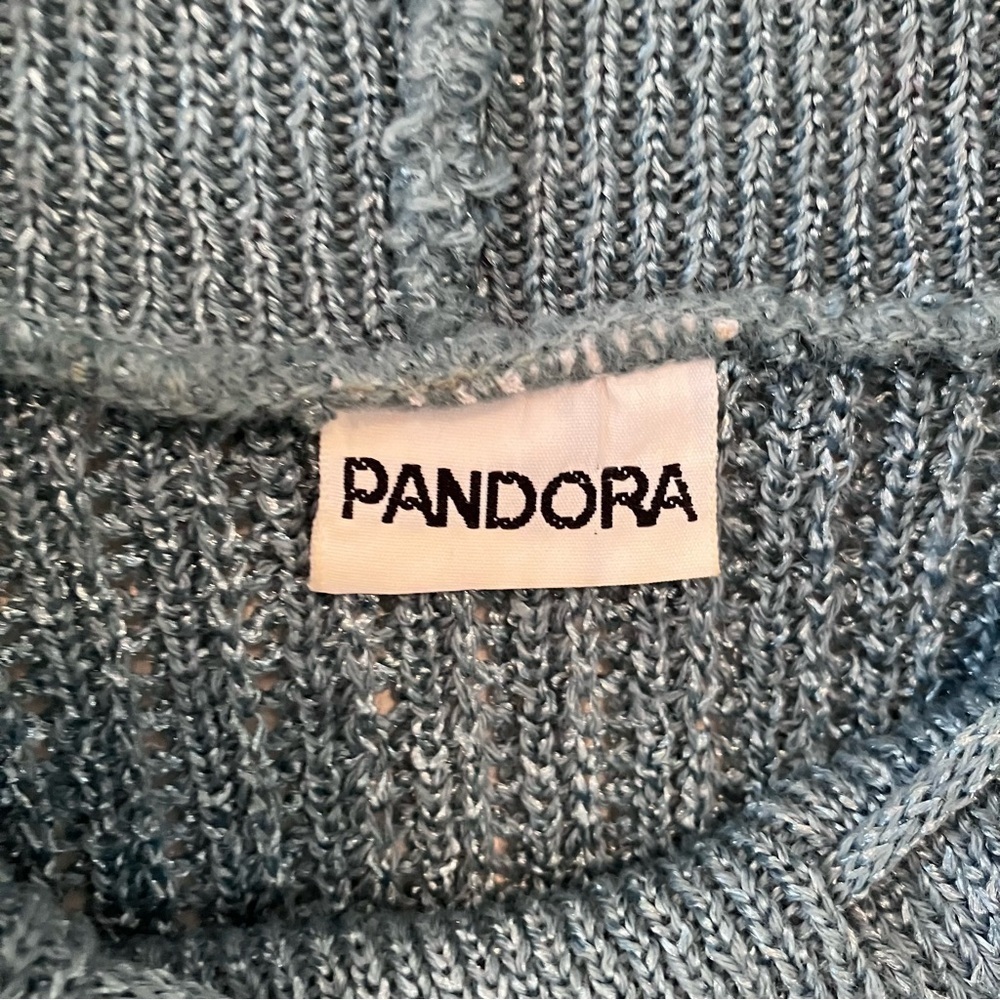VTG Women’s 90s Pandora Blue Metallic Sweater Ruffled Edge 3/4 Sleeve Sz. S - Picture 2 of 9